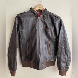 Ark Reworked Vintage brown leather bomber jacket XS